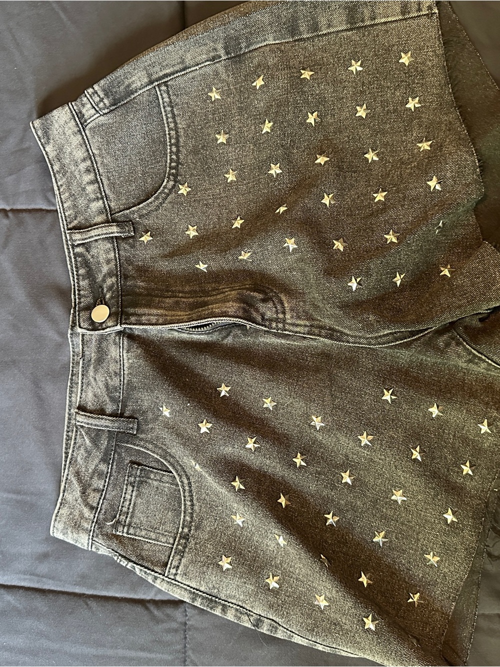 Black Star-Studded Jean Shorts
